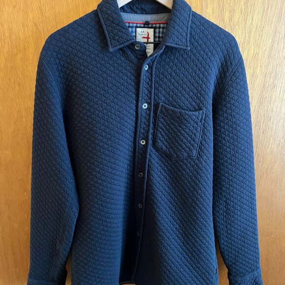 Navy Bubble Knit Shirt - Relwen - Long Sleeve Button Up - Men's Medium - Picture 2 of 8